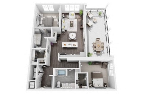 Floor plan for 2 beds, 2 baths, 1291 sqft